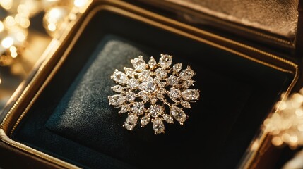 A beautiful handmade piece of jewelry sits in an open box, sparkling under the light. Crafted with precision and care,