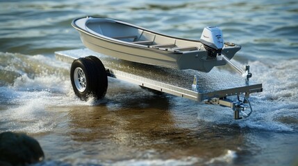 A boat trailer rolls down the boat ramp, making it easy to launch and retrieve a boat from the water.