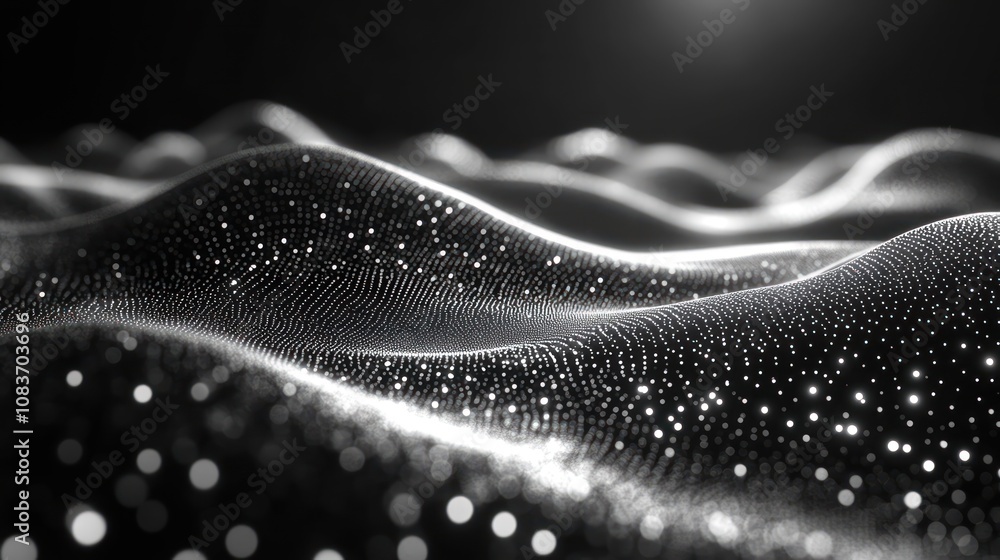 Poster Abstract Wavy Pattern with Glowing Dots