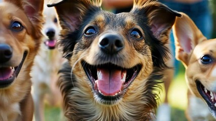 Hazy snapshot of happy dogs and cats mingling with eager adopters at the event.