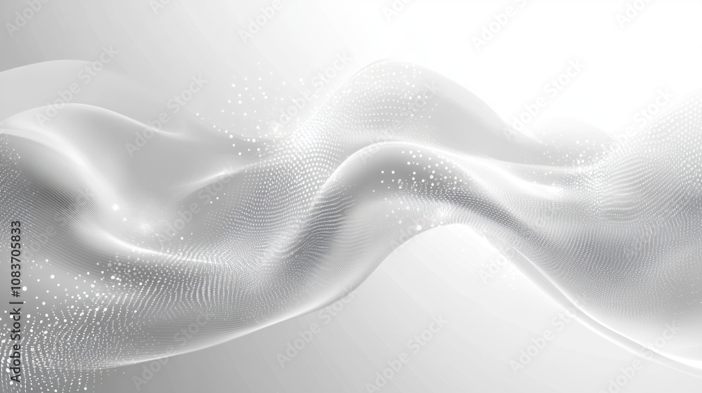 Poster abstract gray and white wavy pattern with glowing dots