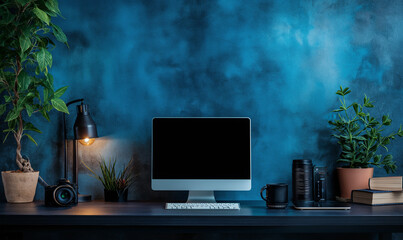 Laptop with blank screen on wooden table. Home interior, cafe or office background. Mockup. Place for text. Copy space	