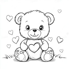 Obraz premium Coloring. Teddy Bear vector illustration isolated on white background. Little bear cub sitting on white background. Valentine's Day. 