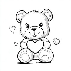 Obraz premium Coloring. Teddy Bear vector illustration isolated on white background. Little bear cub sitting on white background. Valentine's Day. 