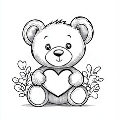 Obraz premium Coloring. Teddy Bear vector illustration isolated on white background. Little bear cub sitting on white background. Valentine's Day. 