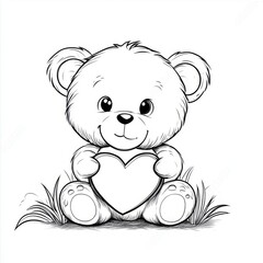 Obraz premium Coloring. Teddy Bear vector illustration isolated on white background. Little bear cub sitting on white background. Valentine's Day. 