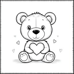 Fototapeta premium Coloring. Teddy Bear vector illustration isolated on white background. Little bear cub sitting on white background. Valentine's Day. 