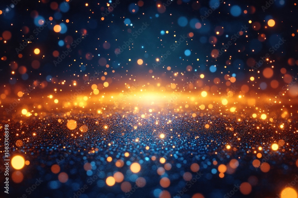 Poster abstract glittering background with blue and orange bokeh lights