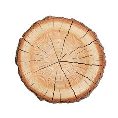 Fototapeta premium Wooden tree stump with natural texture and rings, showcasing age and beauty. Isolated on transparent background.