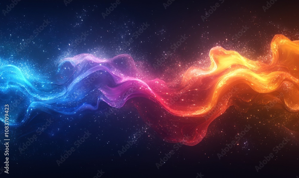 Poster abstract cosmic waves with glowing particles