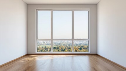 Obraz premium Modern Empty Room with Large Window City View