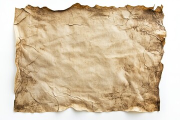 Fototapeta premium Sheet of old parchment paper isolated on white, top view. 