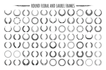 Various round floral and laurel frames set