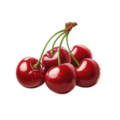 Fresh red cherries with water droplets, vibrant and juicy. Isolated on transparent background.