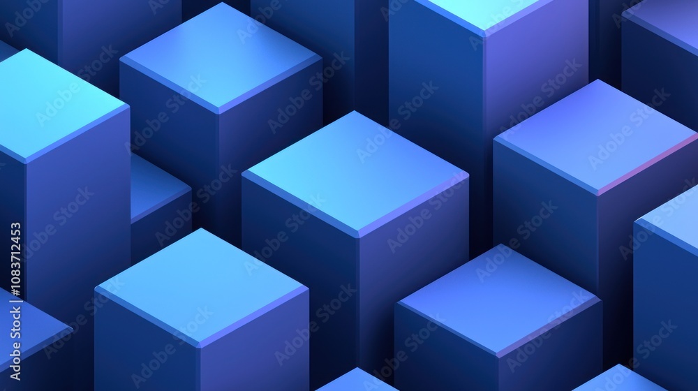 Poster abstract 3d render of intersecting blue and purple cubes
