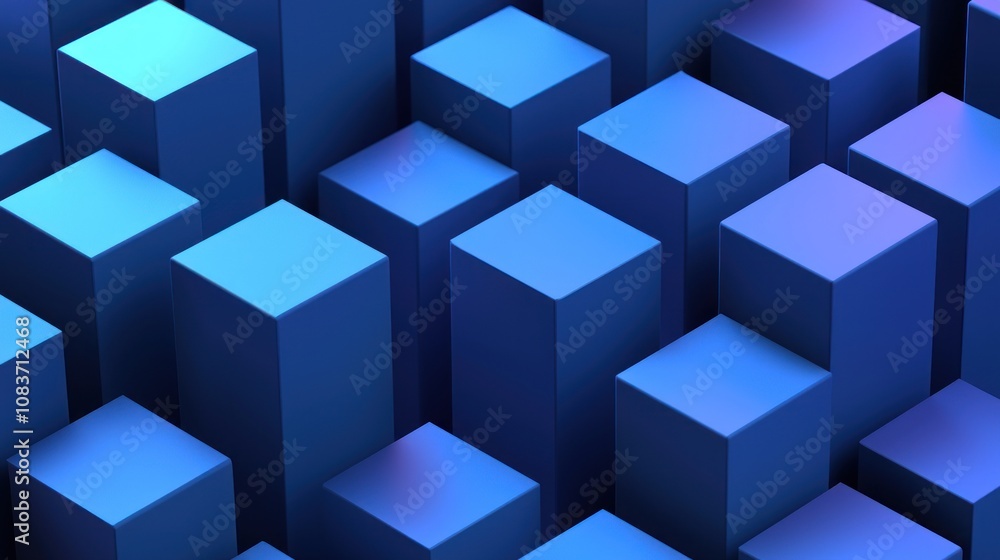 Poster Abstract Pattern of Blue Cubes with Varying Light Reflection