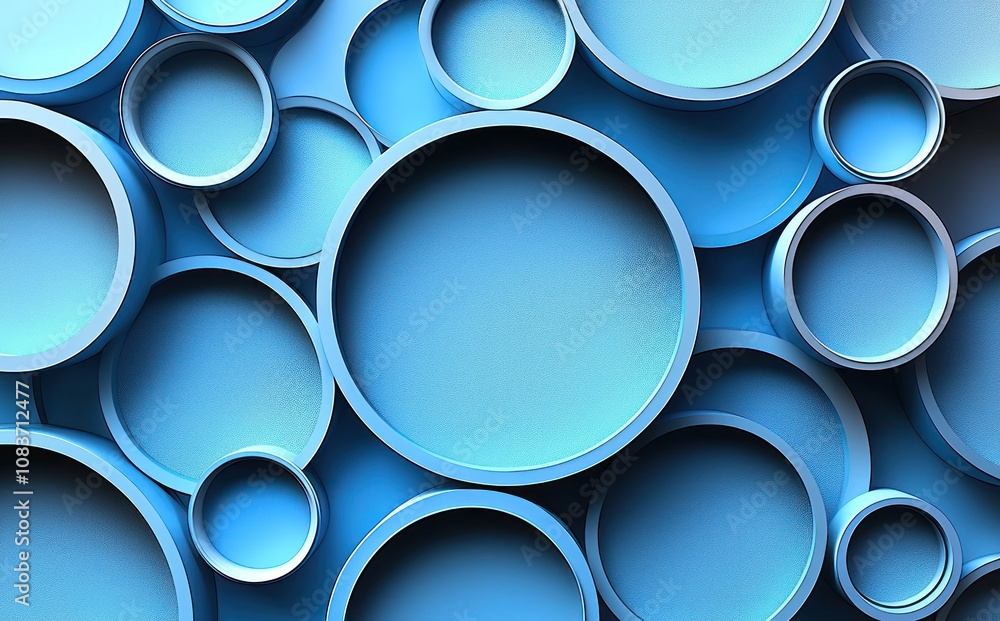 Poster Abstract Pattern of Interlocking Blue Circles with Textured Surfaces