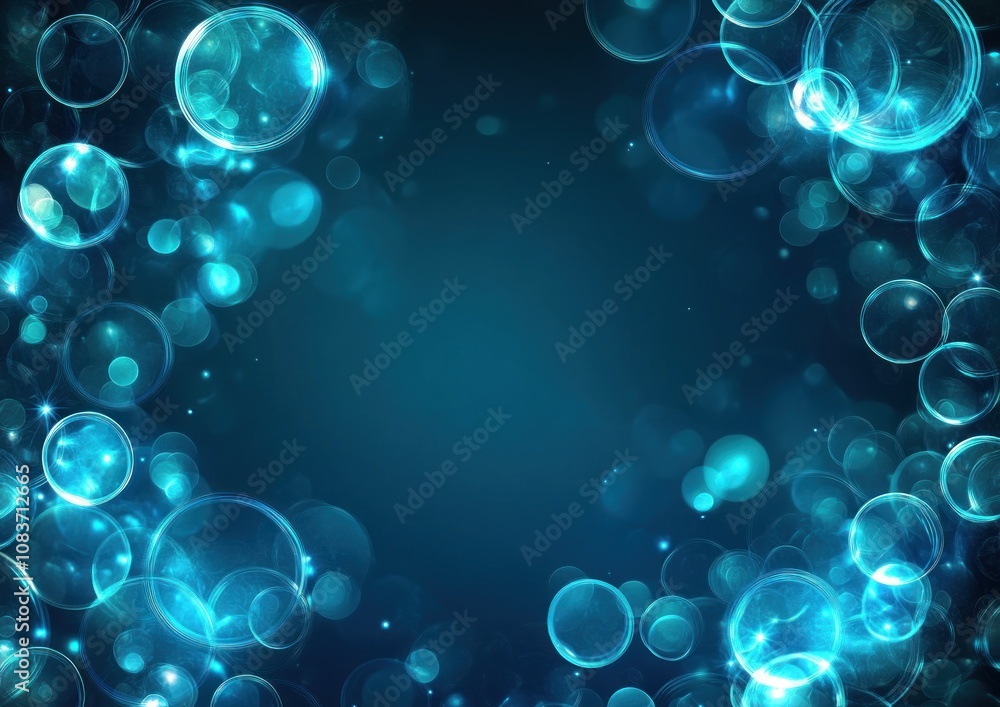 Poster abstract blue glowing circles on dark background