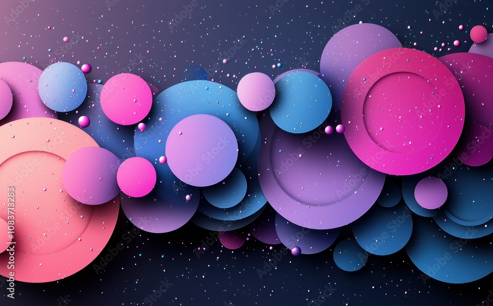 Poster abstract composition with colorful circles and glitter