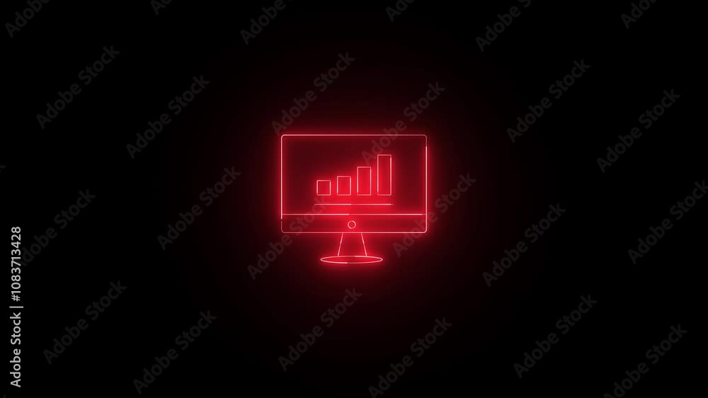 Aufkleber glowing neon line business growth graph with monitor icon animation on the black background. data an