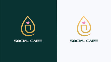 Modern social care logo design with a gold droplet, embedded 'G', pink heart, and bold typography, symbolizing compassion, community, and support for senior living