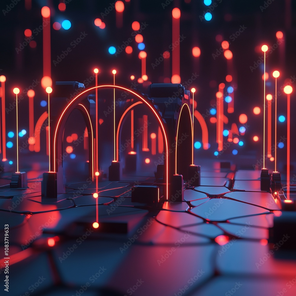 Poster decentralized network visualization digital space concept art neon environment abstract view technol