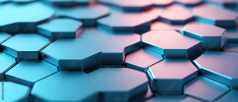 Aufkleber abstract pattern of interlocking metallic hexagons with a blue and pink gradient