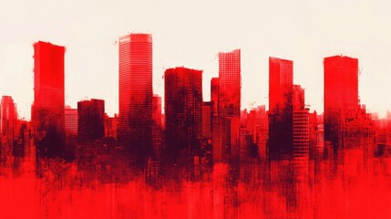 Obraz premium A vibrant, abstract depiction of a city skyline in striking red tones, evoking a sense of energy and urban life.