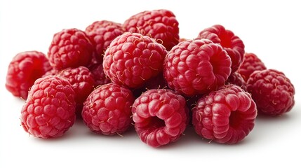 Pile of Ripe Red Raspberries on White Background