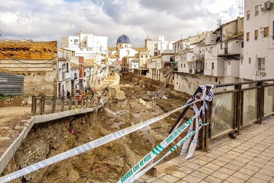 View of Chiva and La Rambla with the destruction left by the great flood caused by the intense rains of the Dana over the Valencian community