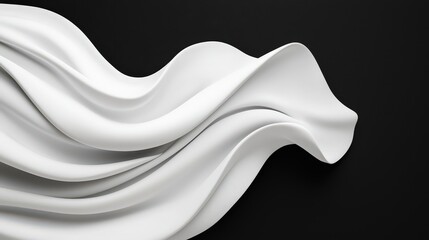 Abstract White Flowing Fabric 3D Render Elegant Waves Black Background Design Element