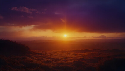 Obraz premium Panoramic sunset, with rich golden and purple tones filling the horizon