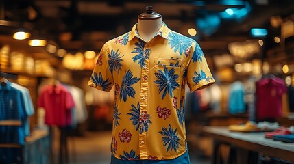 Obraz premium Display of tropical shirt in retail store
