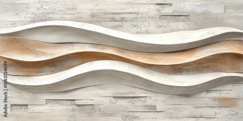Aufkleber abstract wave pattern in white and tan on a distressed wooden background