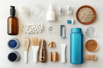 Pet care essentials laid out neatly against a light background