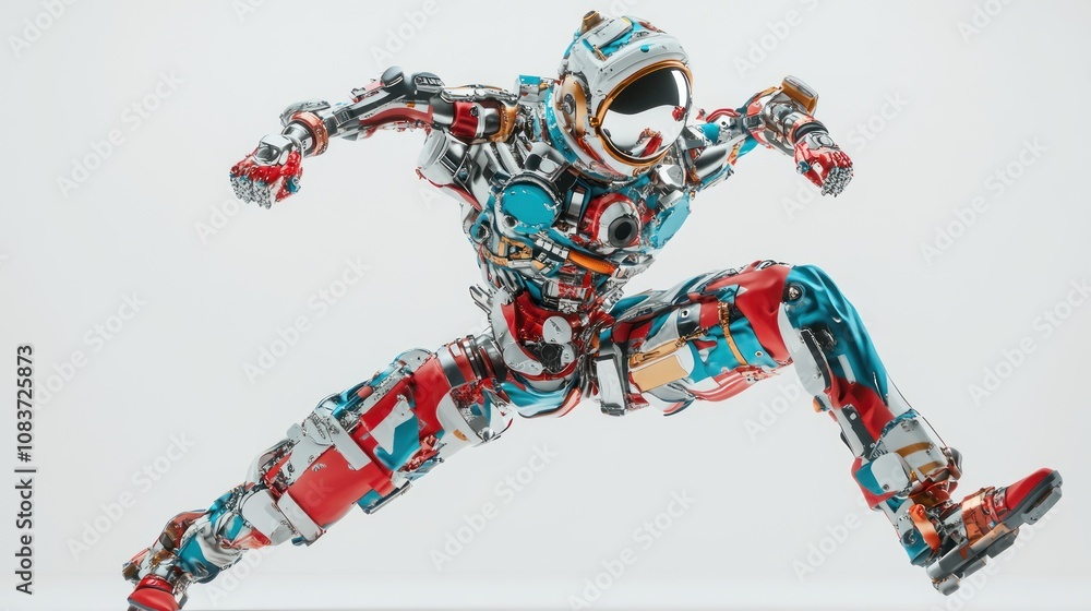 Poster A dynamic robot figure in a striking pose, showcasing intricate mechanical design.