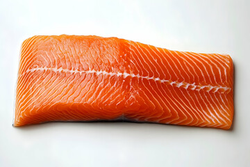 Raw salmon fillet showcasing its fresh texture and rich color, isolated on white