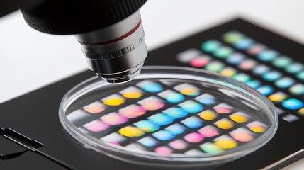 Microscope displaying intricate genetic modification process, symbolizing advanced scientific research and potential for biotechnology breakthroughs.