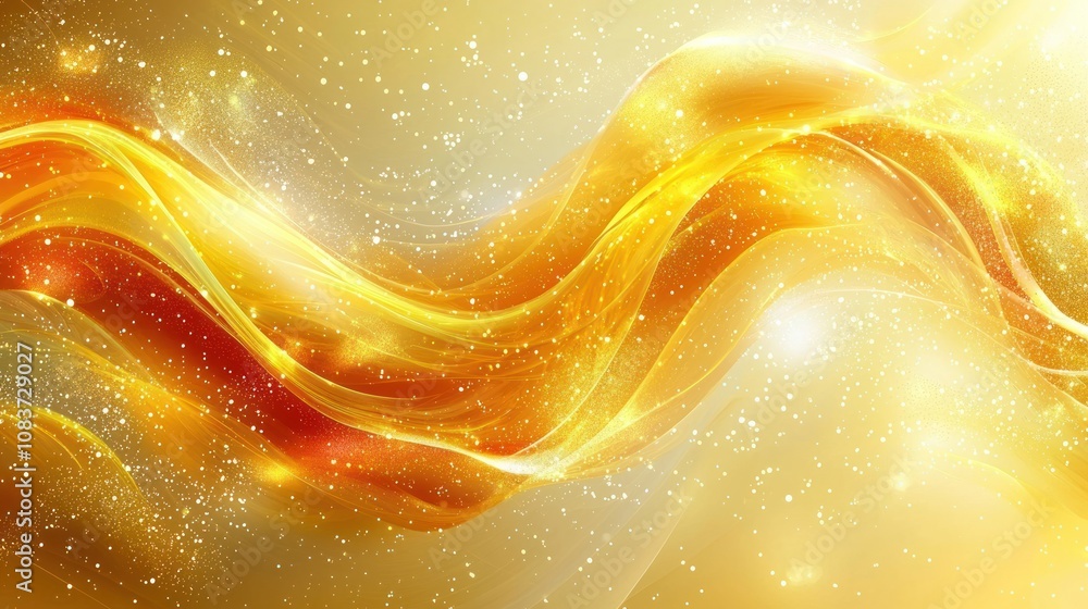 Poster abstract golden swirling background with glittering particles
