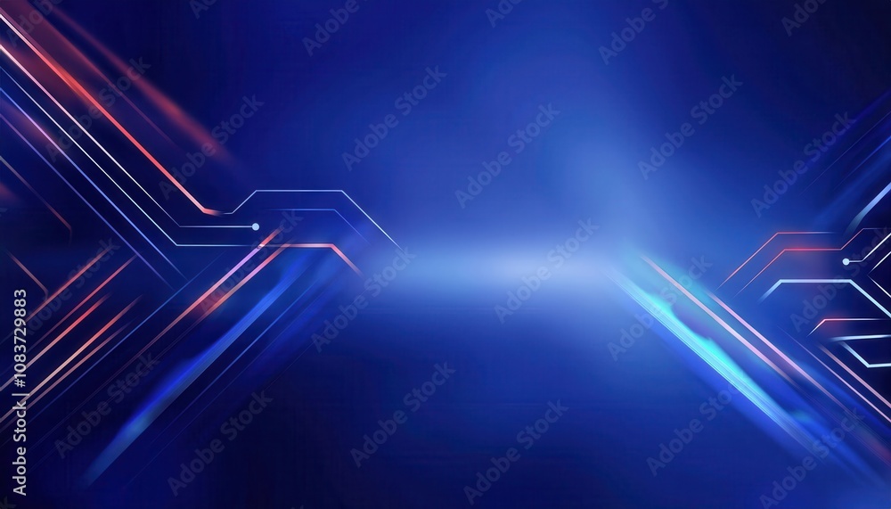 Poster Dynamic Blue Tech Background. Vibrant Digital Abstract Design Featuring Sleek Neon Lines and Gradient Light Effects for Technology, Innovation, or Futuristic Presentation Concepts