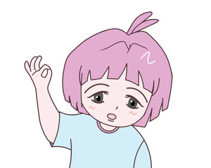 Obraz premium Little girl showing her hand saying OK, illustration vector, eps, cartoon