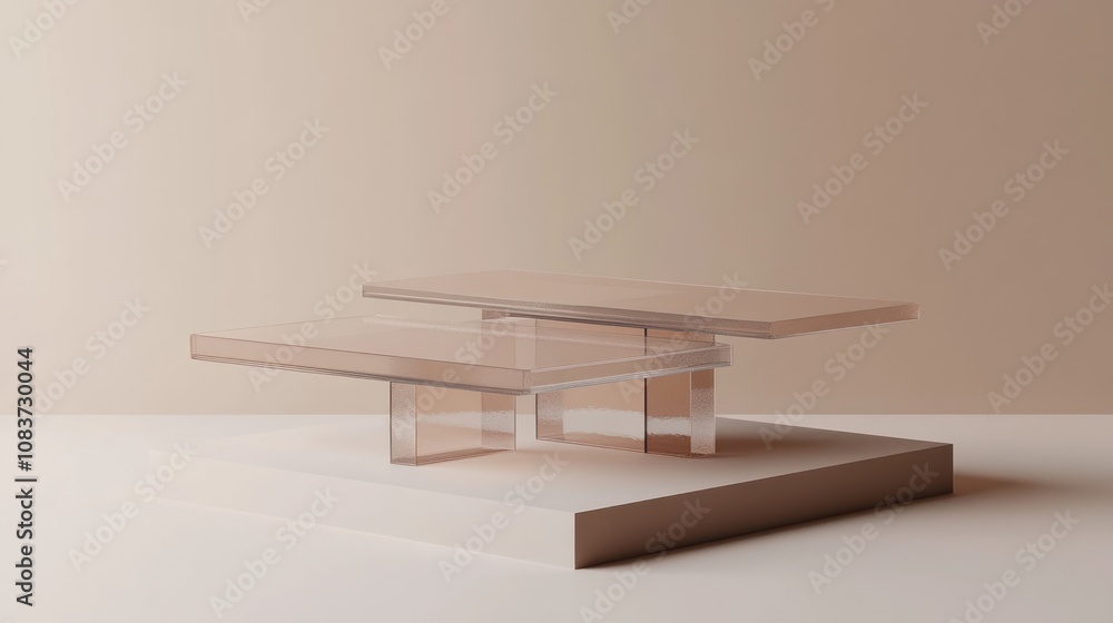 Poster A minimalist design showcasing a layered table with a soft color palette.