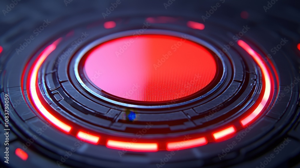 Poster futuristic red interface high tech security system close up