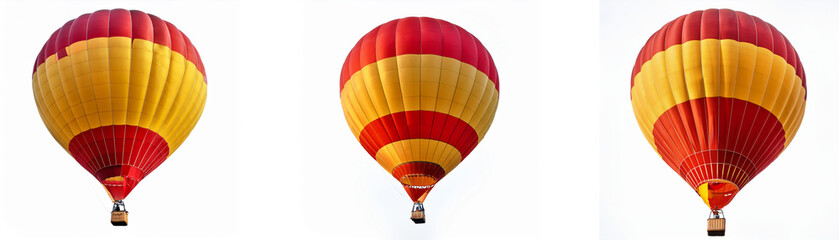 Naklejka premium Three red and yellow hot air balloons against a white background.