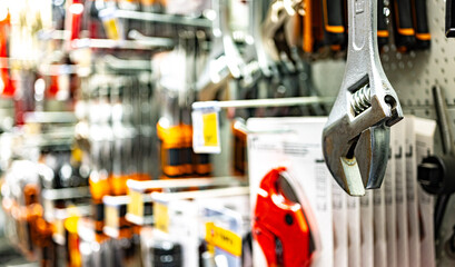 Fototapeta premium Tools put up for sale in a hardware store