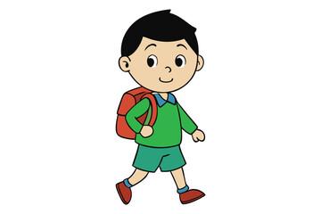 Happy first day of school card design. Kids going to school. Cute boy and girl with school building and school bus. Cartoon vector clip art eps 10 illustration on white background. 