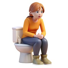 3D Woman Sitting on Toilet Seat, Isolated on white Background