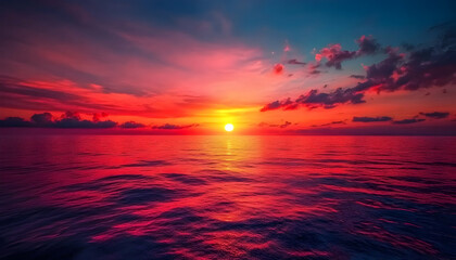 Obraz premium Stunning red sunset sky with vivid colors fading into the horizon