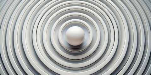 Obraz premium White Concentric Circles with Sphere in Center, Abstract, Minimalism , circle, sphere