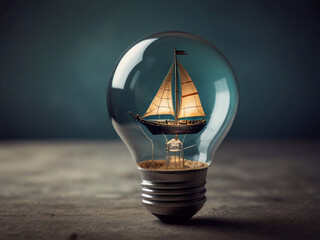 A light bulb with a sailboat inside the bulb.